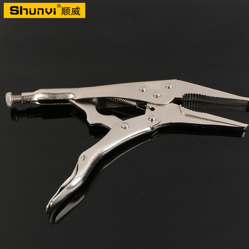 Shunwei Powerful Pliers 10-inch C-type rubber sleeve welded O-shaped chain round-mouthed needle-nose pliers clamping fixed needle-nose powerful pliers