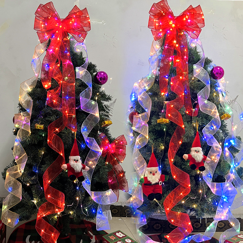 5cm Albero di Natale Nastro luminoso LED String Decorazioni natalizie Doppio strato Piatto luminoso Nastro di filato Ornamenti appesi_voghion.com