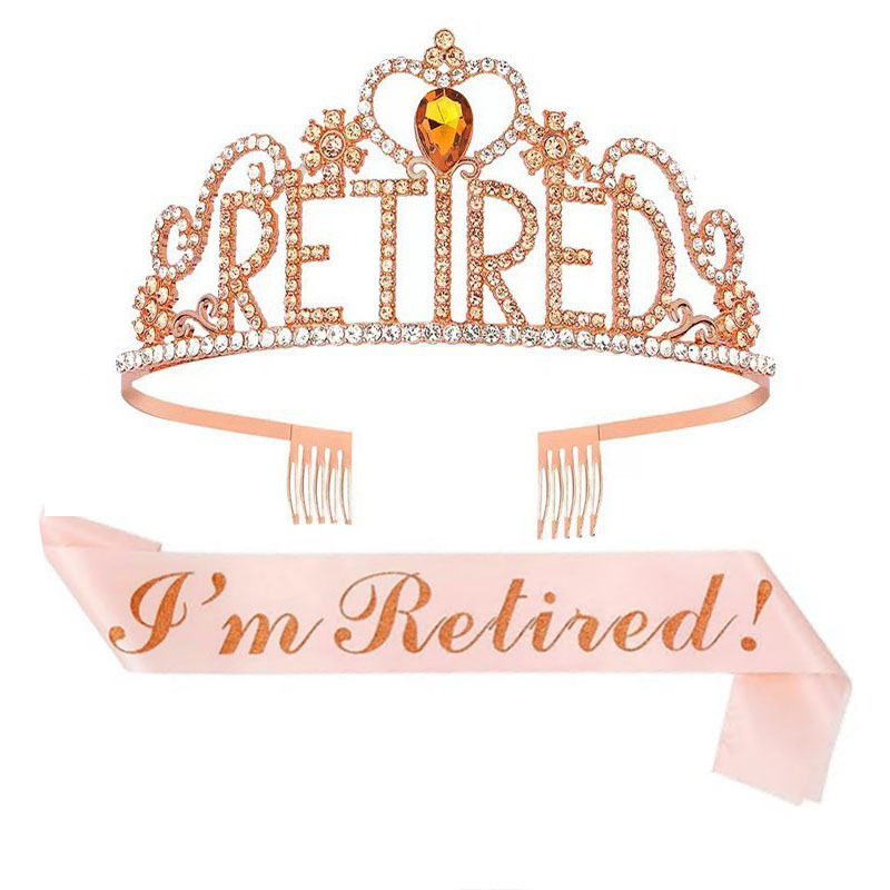 Conjunto de tirantes de corona de fiesta de graduación europea y americana Letras RETIRED Corona de diamantes Tocado de fiesta de jubilación al por mayor