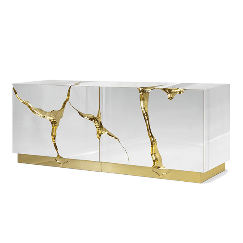 Italian Light Luxury Sideboard Stainless Steel Mansion Villa Designer Entrance Cabinet Foyer Wall Storage Cabinet