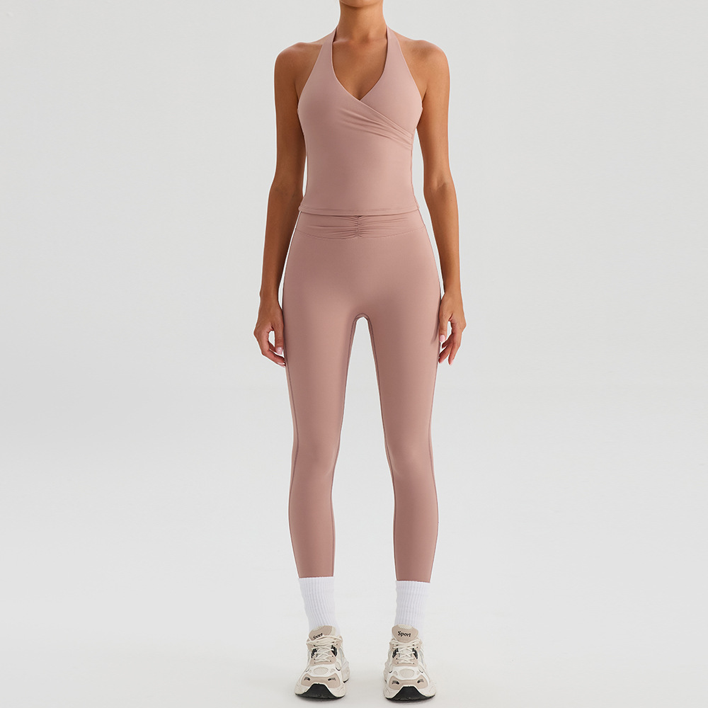 Cross-border cintura alta elevación de cadera acondicionamiento físico de hierro con cojín de pecho para mujeres sujetador deportivo ropa de yoga dos piezas