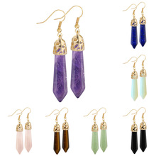 欧美几何水晶耳饰女天然玛瑙六角柱耳坠个性百搭耳环水晶饰品批发