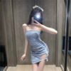 Sparkling pleated chest wrapped diamond chain slim fit buttocks wrapped dress