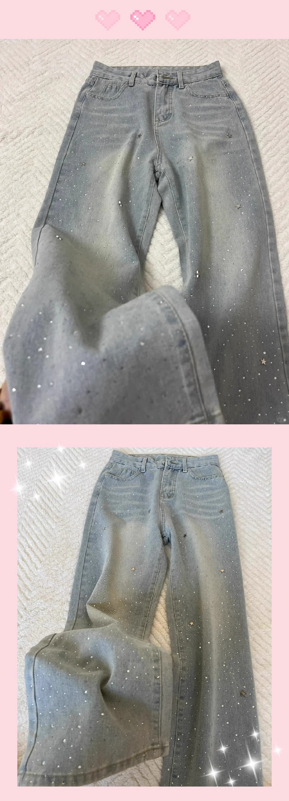 Light Blue Wide-Leg Jeans – High Waist Flattering Trousers With Diamond Shimmer (S-2XL, Day-to-Night Staple)_mkmklike.com