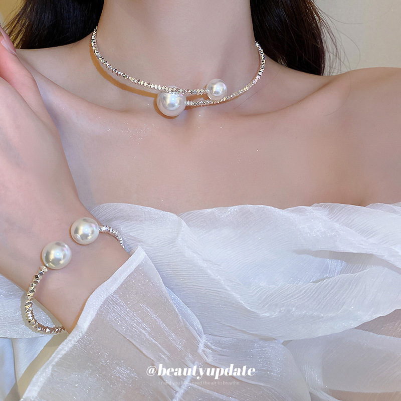 Plata par perla collar abierto verano Internet celebridad nuevo personalizado gargantilla collar temperamento collar al por mayor