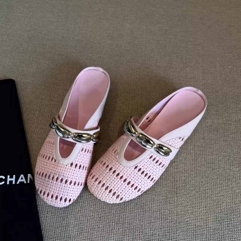 Плоская подошва Баотоу тапочки женские слова с летними новыми легкими роскошными ретро плетеными полыми тапочками