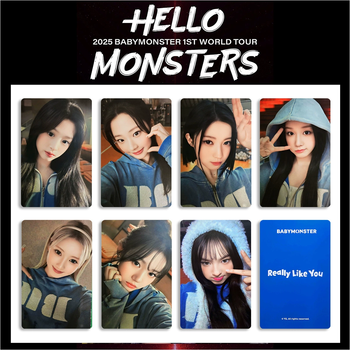Фотокарта (BABYMONSTER) 54×85 мм, двусторонняя глянцевая, набор 7 фото — случайный стиль