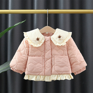 Girls' Cotton-Padded Clothes, New Style, Thickened Cotton-Padded Clothes for Small and Medium-Sized Children, Flower Lapels, Korean Style Winter Outwears, Export Wholesale