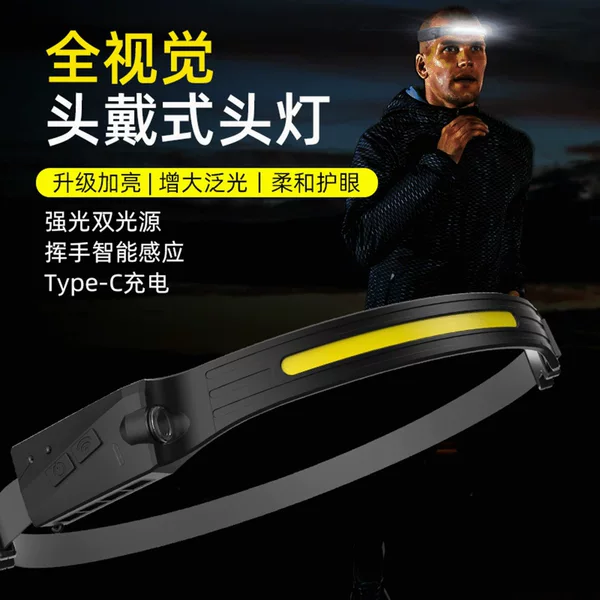 New Silicone Wave-Sensing Cob Headlamp, Outdoor Cycling Light, USB Charging Night Running Light, Led Strong Light Headlamp