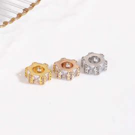 保色14k包金镶锆石散珠隔片手工DIY饰品配件水晶手链串珠大孔隔珠