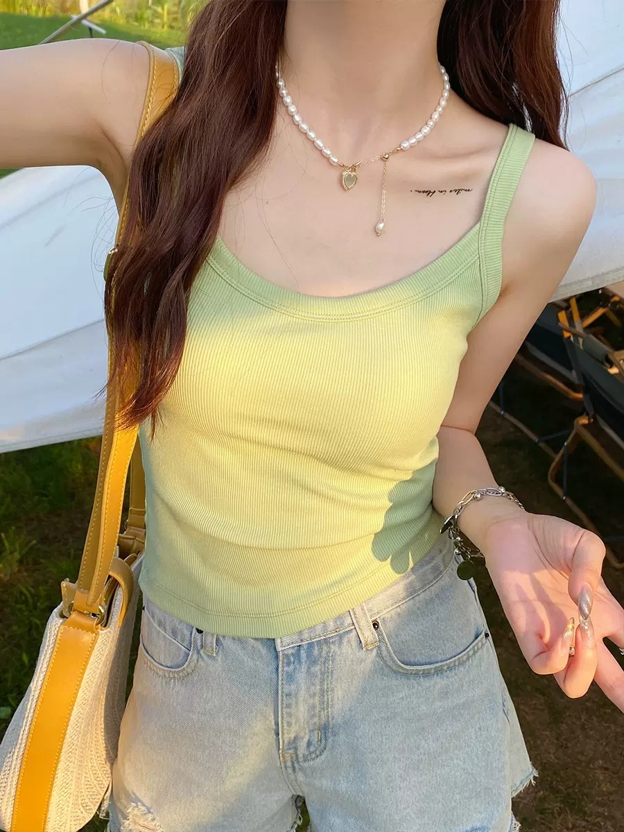 Candy-Colored Breast-Covering Camisole with Breast Pads for Women, New Summer Korean Style Tight-Fitting Short Top for Inner Wear and Outer Wear