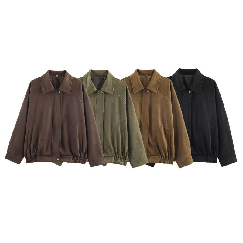 Za Amazon's Popular Cross-Border Export European and American Style Women's Retro Lapel Bomber Jacket