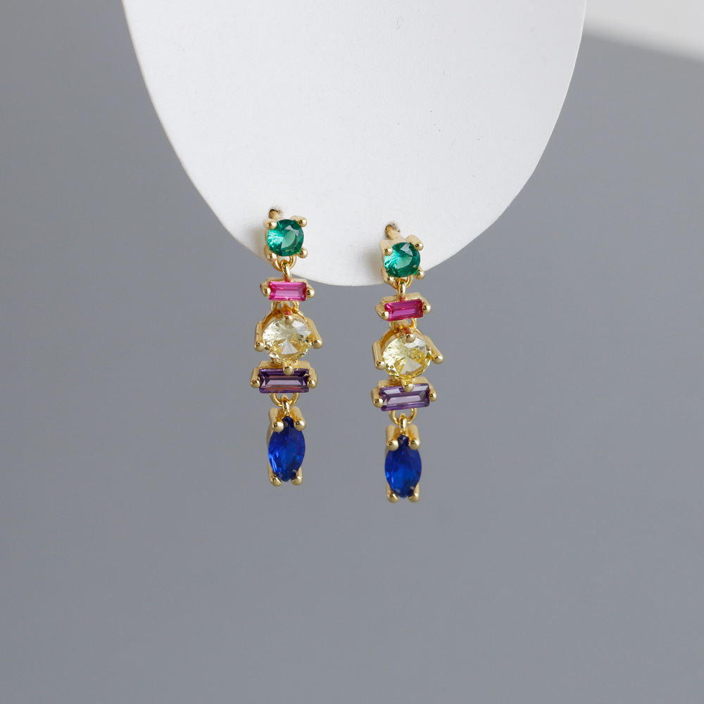 Elegant Geometric Sterling Silver Plating Zircon Drop Earrings 1 Pair