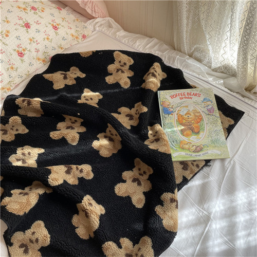 ins Korean style cute plus velvet thickened full body bear double-sided lambswool nap blanket air conditioning blanket knee blanket