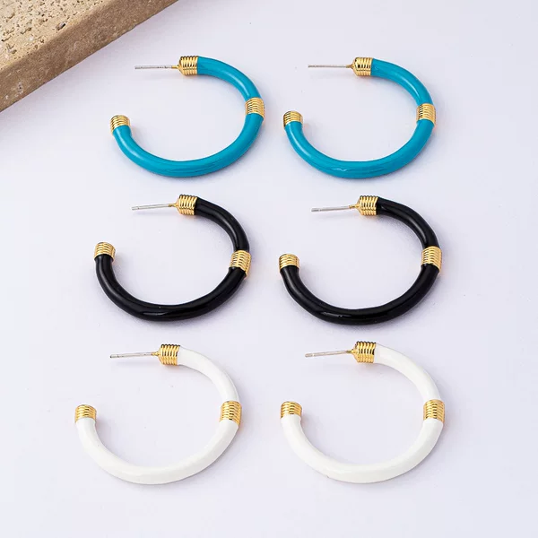 French Retro C-Shaped Enamel Glaze Splicing Earrings European and American Fashion Accessible Luxury Simple 925 Silver Needle Retro Earrings for Women
