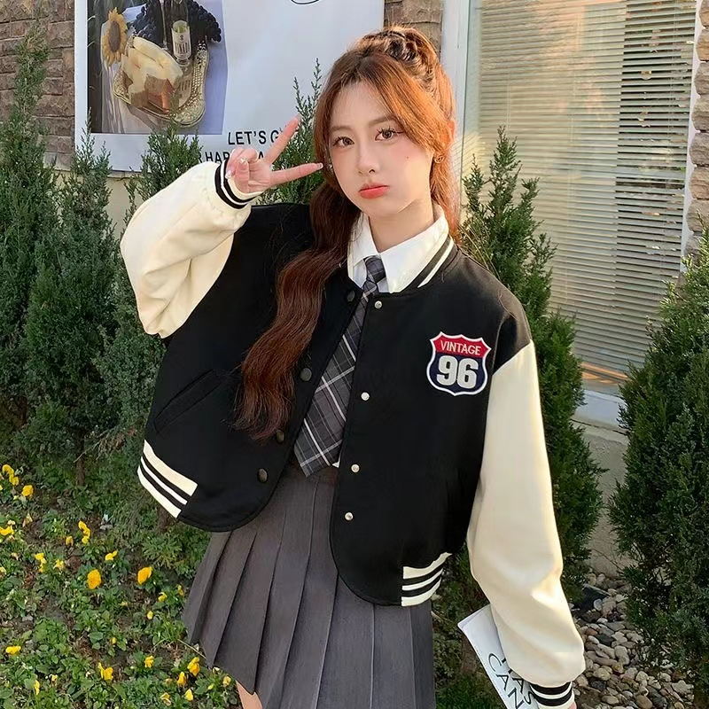 粉色学院风薄款棒球服女早秋新款小个子休闲宽松显瘦夹克卫衣外套|undefined
