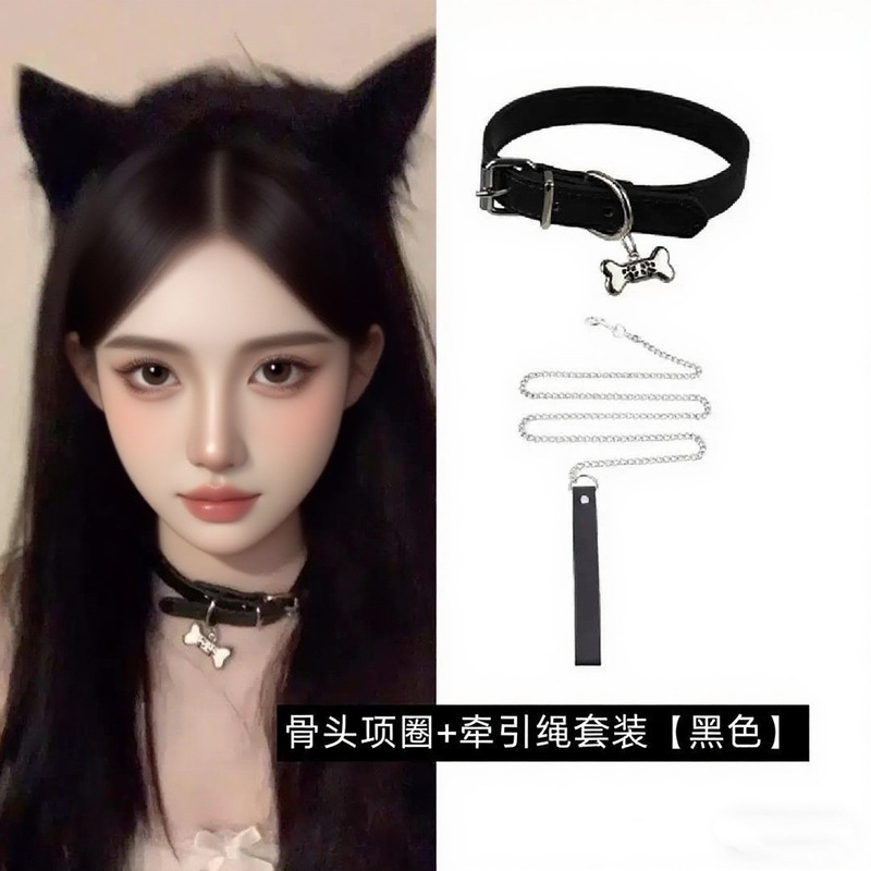Puppy Bones y2k Subculture Hot Girl Sweet Cool Neck Ring Choker Collar Female Punk Style Necklace Traction Rope