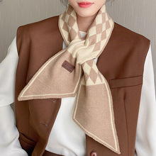 冬季韓版保暖毛線針織圍巾冬天百搭菱形格短款護頸小圍脖女小耳朵