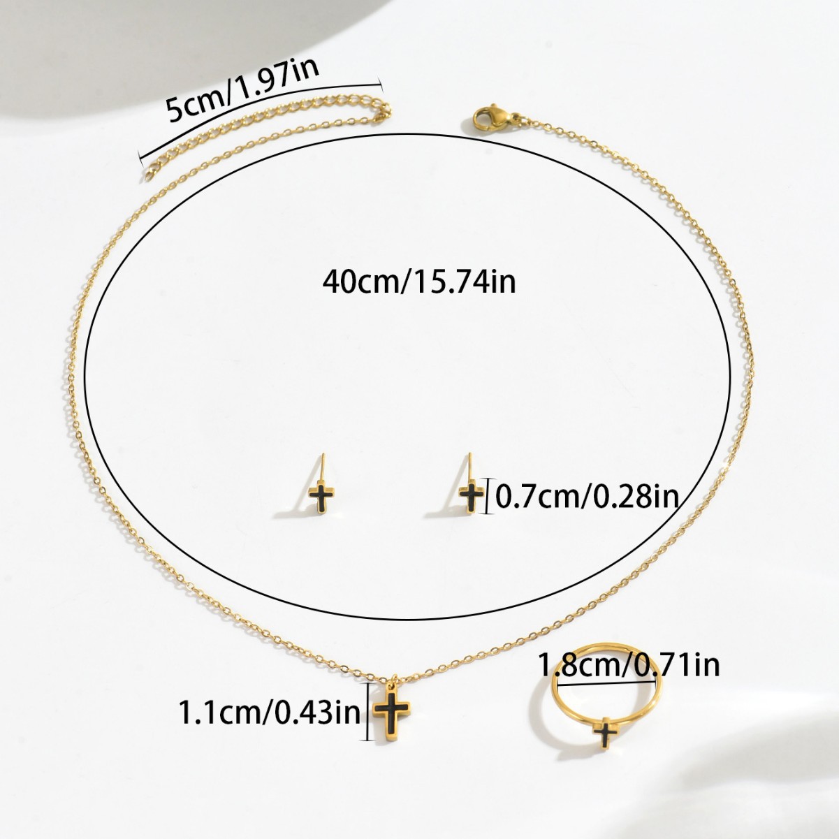 Set di gioielli croce geometrica con design a goccia d'olio_voghion.com