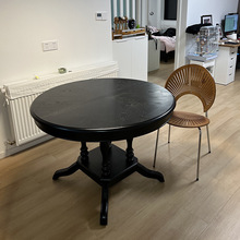 I9EK美式伸縮圓桌實木橢圓形餐桌椅歐式法式復古伸縮中古餐桌