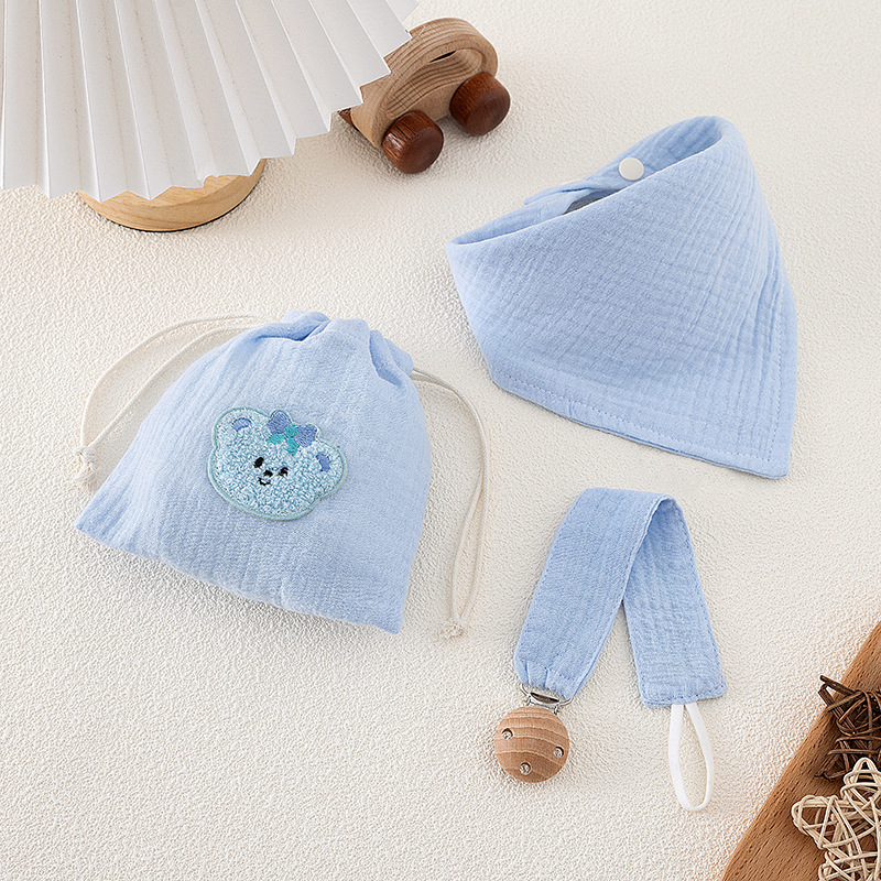 Three-Piece Set of Gauze Triangle Towel Baby Pure Cotton Bib Absorbent Anti-Fouling Crepe Cloth Infant Baby Bib Saliva Towel