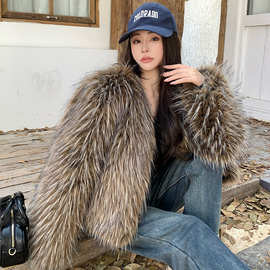 韩版仿狐狸毛皮草外套女冬新款年轻短款水貂毛绒貉子毛毛大衣