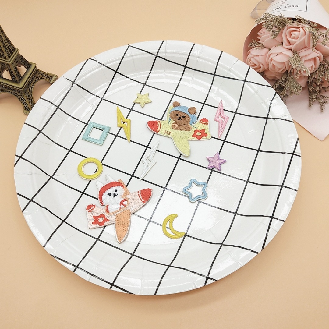 new pattern lovely Cartoon Little Bear Embroidery Cloth sticker Rabbit plane Bag decoration stickers Clothing accessories