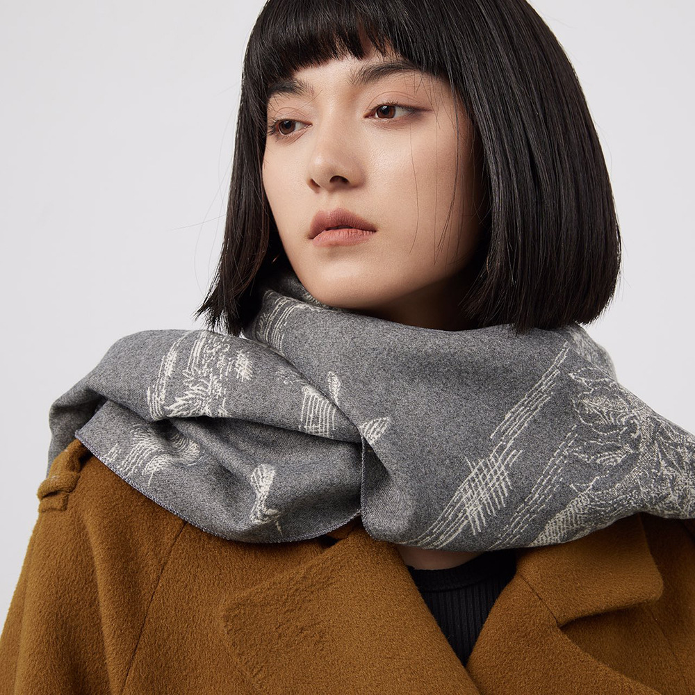 Jacquard Landscape Painting Cashmere Scarf For Women's Office Air-conditioned Room Thick And Warm Long Trendy Scarf_voghion.com