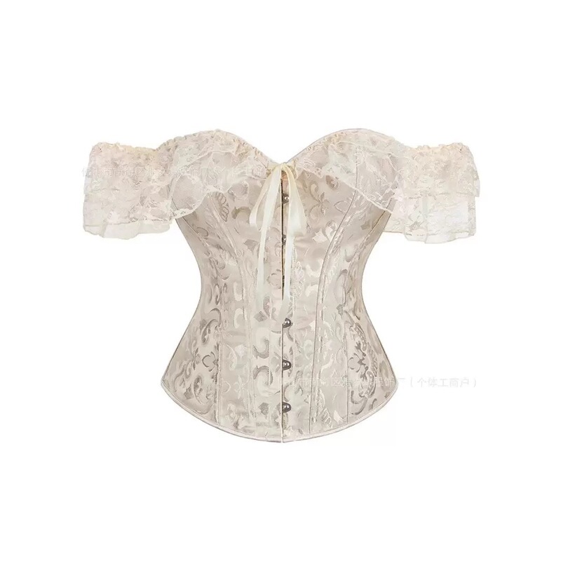 Influencer-style shapewear corset for brides, with bust-enhancing effect, lace sleeves, tummy control, and boned bustier