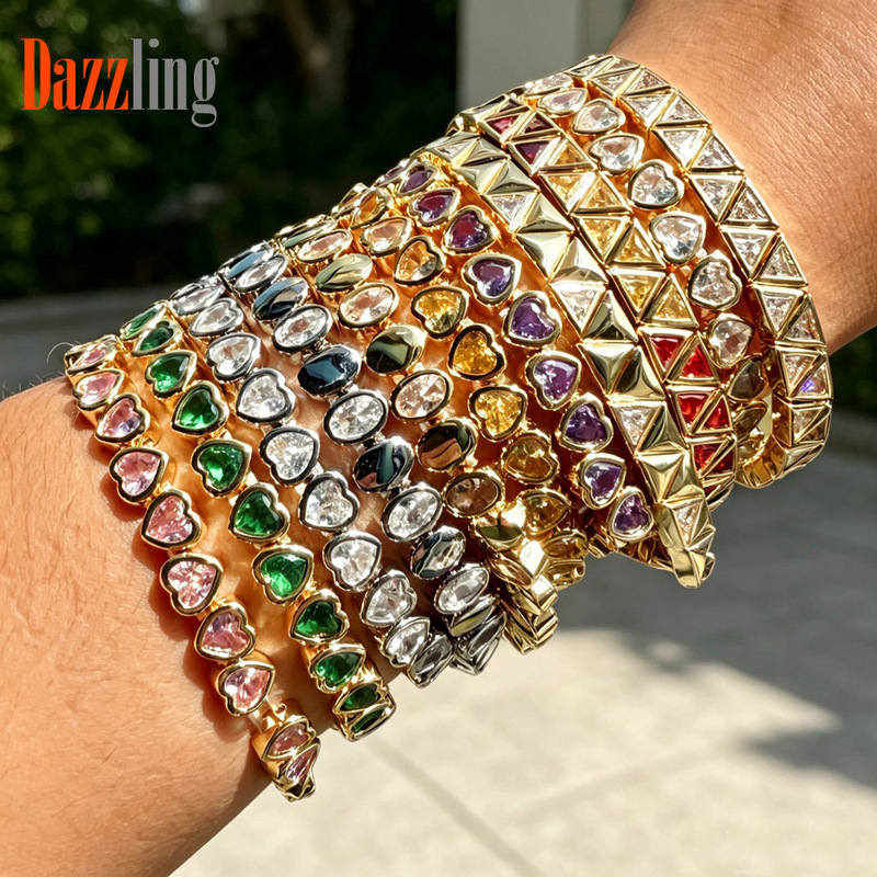 European and American new colorful zircon heart-shaped bracelet elastic rope adjustable bracelet love tennis chain in stock wholesale European and American new colorful zircon heart-shaped bracelet elastic rope adjustable bracelet love tennis chain in stock wholesale