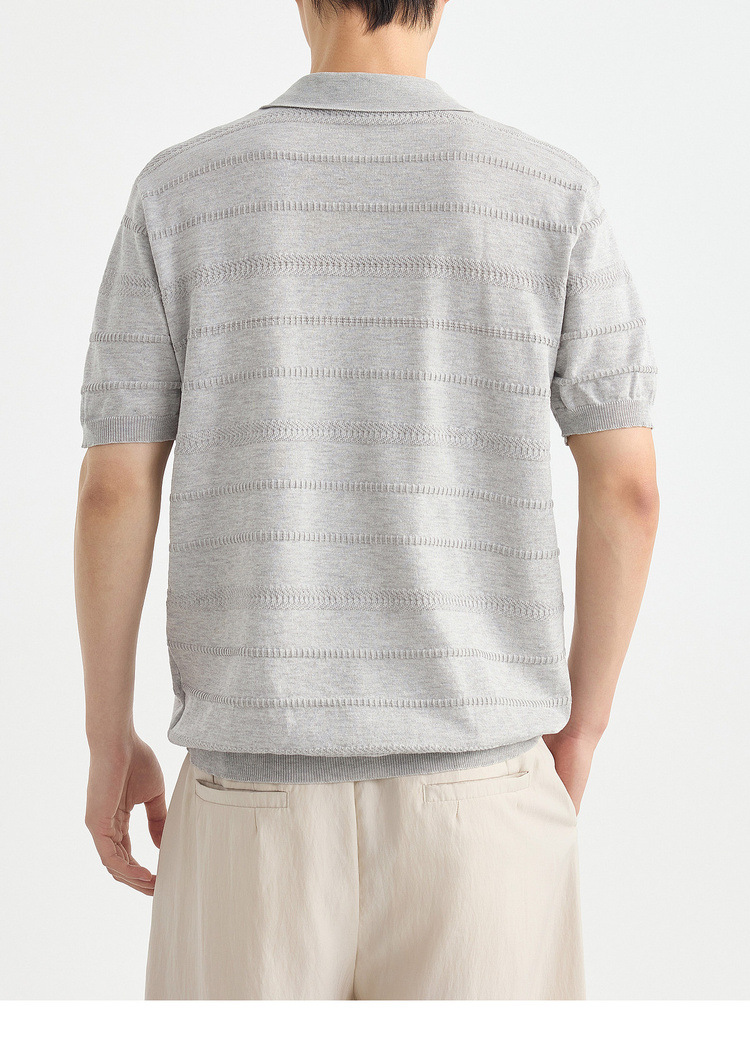 Áo polo nam tay ngắn cổ bẻ phối khóa kéo một nửa, chất liệu dệt kim hoa văn jacquard — đen chi tiết 22