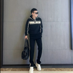 男士百搭时尚休闲简约高品质秋季潮流帅气纯色连帽卫衣卫裤两件套