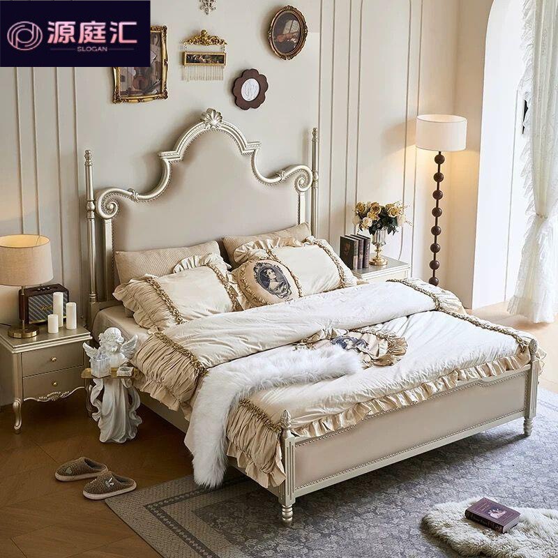 French-style luxury genuine leather bed with bow, American-style soft-upholstered genuine leather double wedding bed, high-end designer European-style princess bed