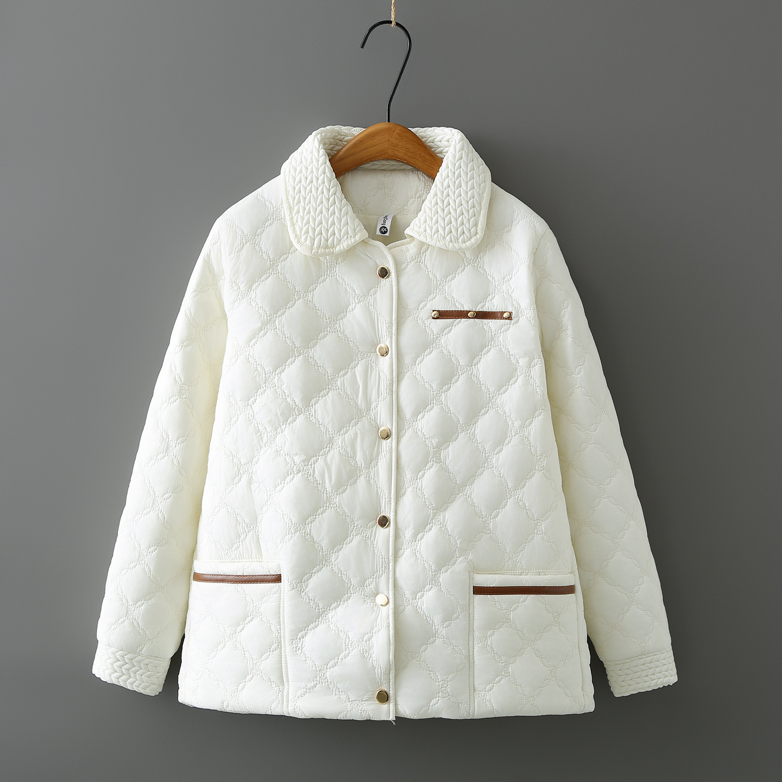 Women's Plus Size Quilted Puffer Jacket - Elegant Casual Winter Coat With Pockets, XL-4XL, Black & Beige_voghion.com