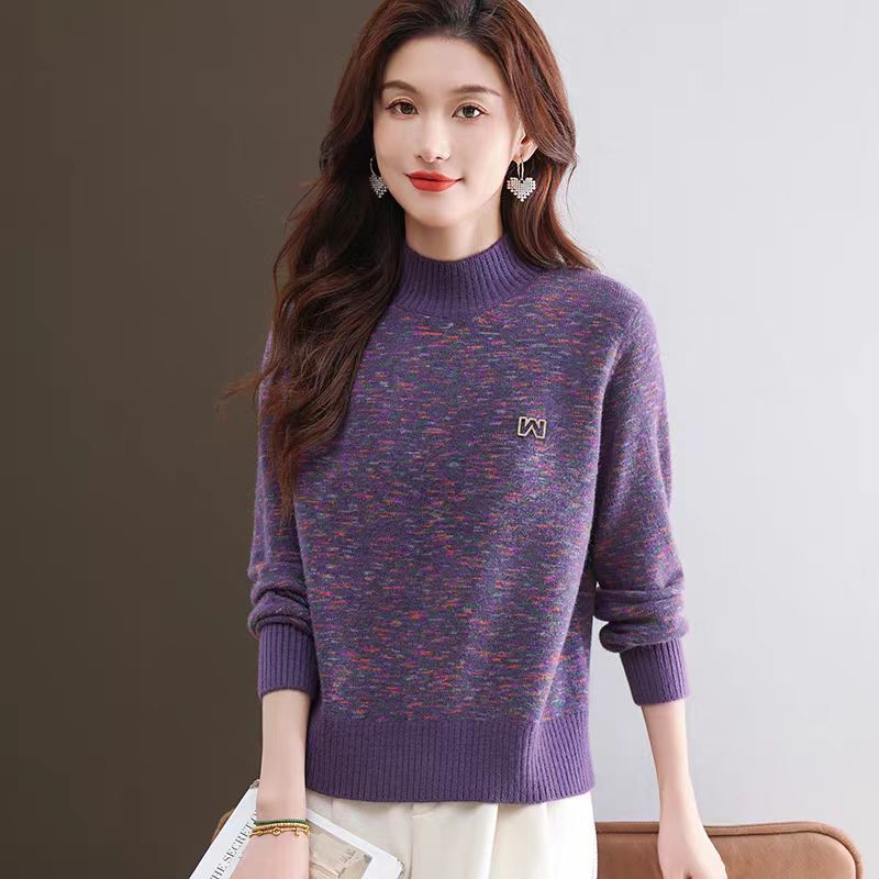 Cashmere Sweater Women's 25 Autumn and Winter New Half Turtle Collar Bottoming Sweater Thickened Knitted Sweater with Loose Solid Color Top Cashmere Sweater Women's 25 Autumn and Winter New Half Turtle Collar Bottoming Sweater Thickened Knitted Sweater with Loose Solid Color Top