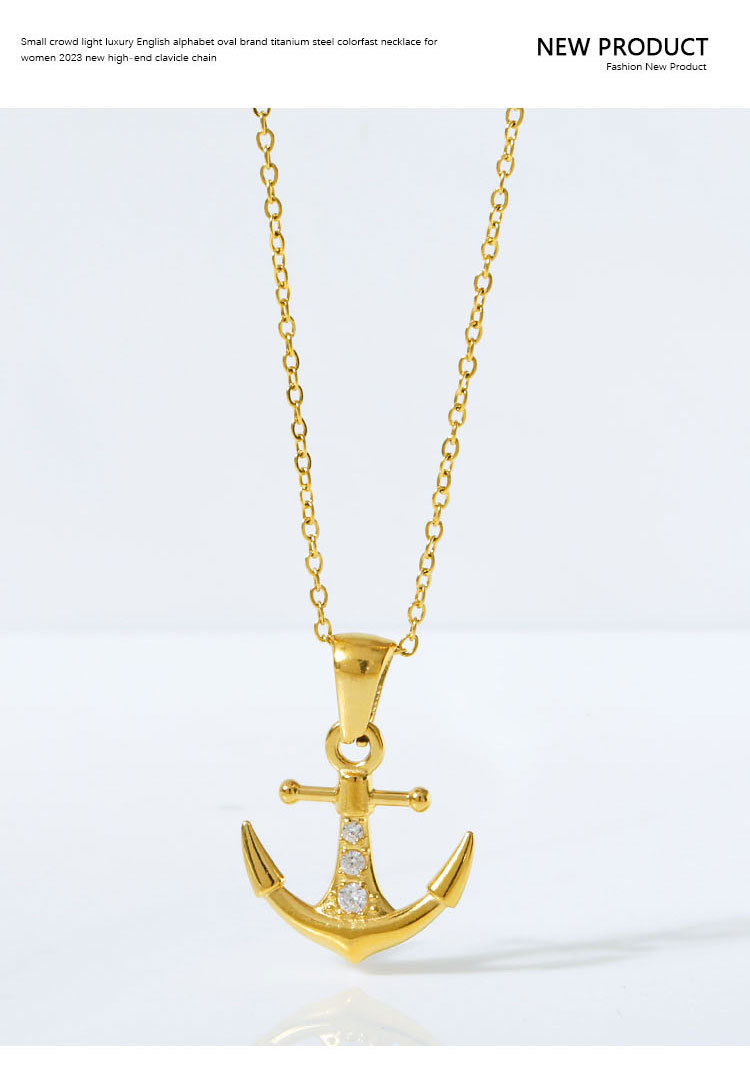Titanium Steel Chain Material Wholesale Jewelry Elegant Simple Style Streetwear Anchor Titanium Steel Diamond Pendant Necklace
