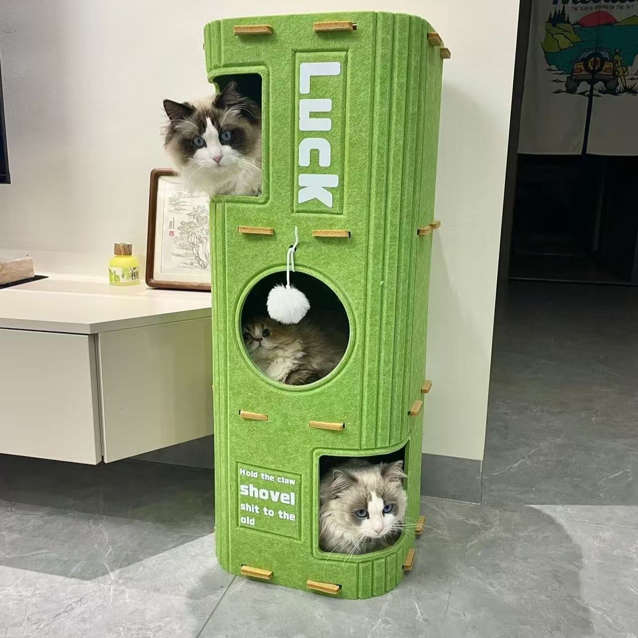 Multicapa gatos trepando estantes agujeros de árboles fieltro transpirable una sola placa de agarre para gatos casa de gatos de doble capa placa de agarre de gran espacio casa de gatos