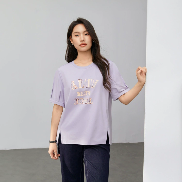 [Модный и простой темперамент, дикий с круглым вырезом, чтобы показать тонкую футболку] Felly Show большой размер женский толстый mm2025 летний новый