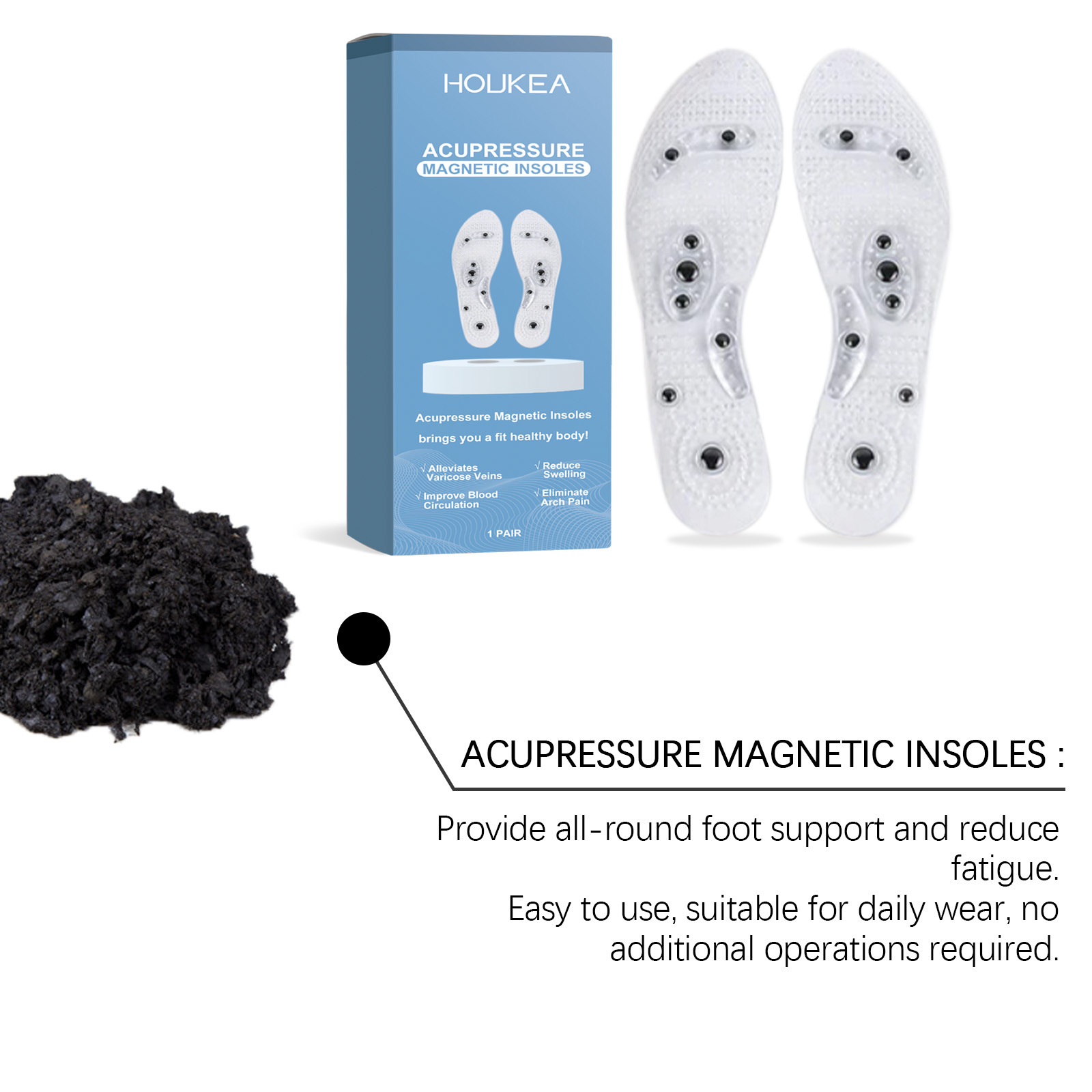 Fußakupressur-Einlegesohle, Fußpolster, langlebige, atmungsaktive Fußpflege-Massage-Einlegesohle_voghion.com