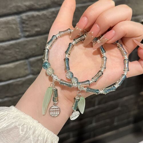 Ancient-style Qingling Bamboo Calculation Leaf Praying Bracelet, Fresh and Minimalist Bamboo Joint Pendant Abacus, Retro Wealth Attracting Friend's Bracelet Gift