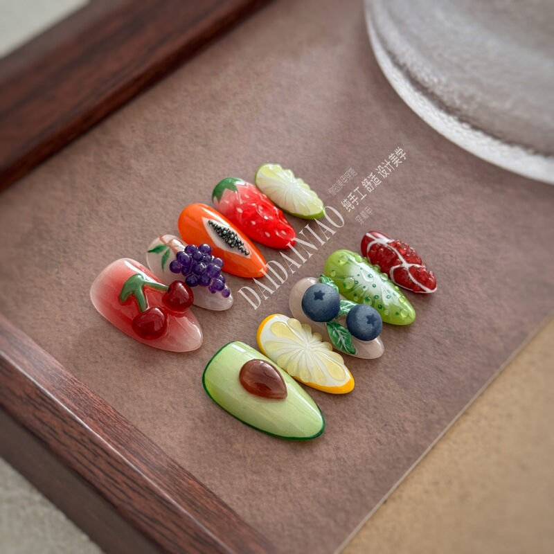 Hot-Selling European and American Hot-Selling Almond Nails, Pure Handmade Fruit Platter, Beautiful and Cute Wearable Nails