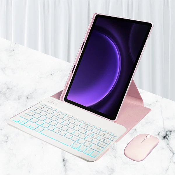 [Back Light] 360 ° Pink protective sleeve+square key ordinary backlight keyboard+sending the same color mouse [Unwilling touch pen]