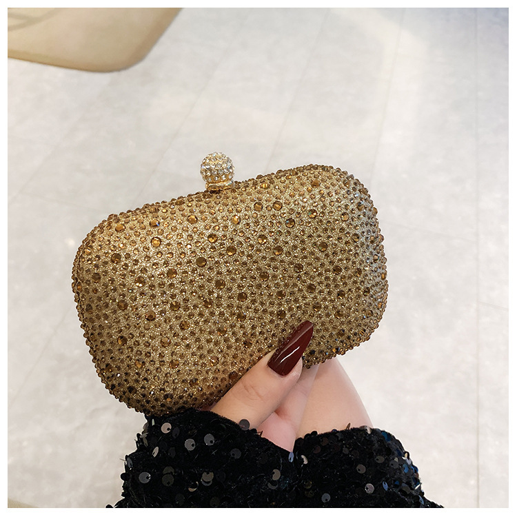 Bolsa de cena de estilo europeo y americano transfronterizo para damas brillante decoración de diamante tipo caja de mano elegante estilo de moda bolsa de cena