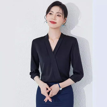 V领衬衫女中袖雪纺衫ol白衬衣西装内搭白领气质正装工作服职业装