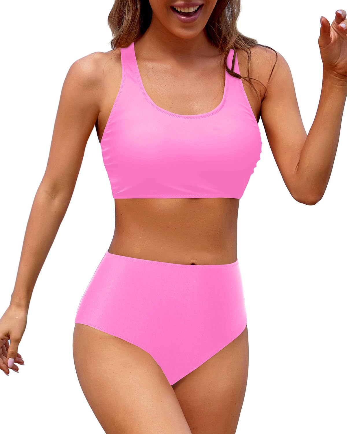 2024 comercio exterior transfronterizo de color sólido nuevo trajes de baño delgados divididos chaleco de cintura alta cruzado con cojín de pecho trajes de baño