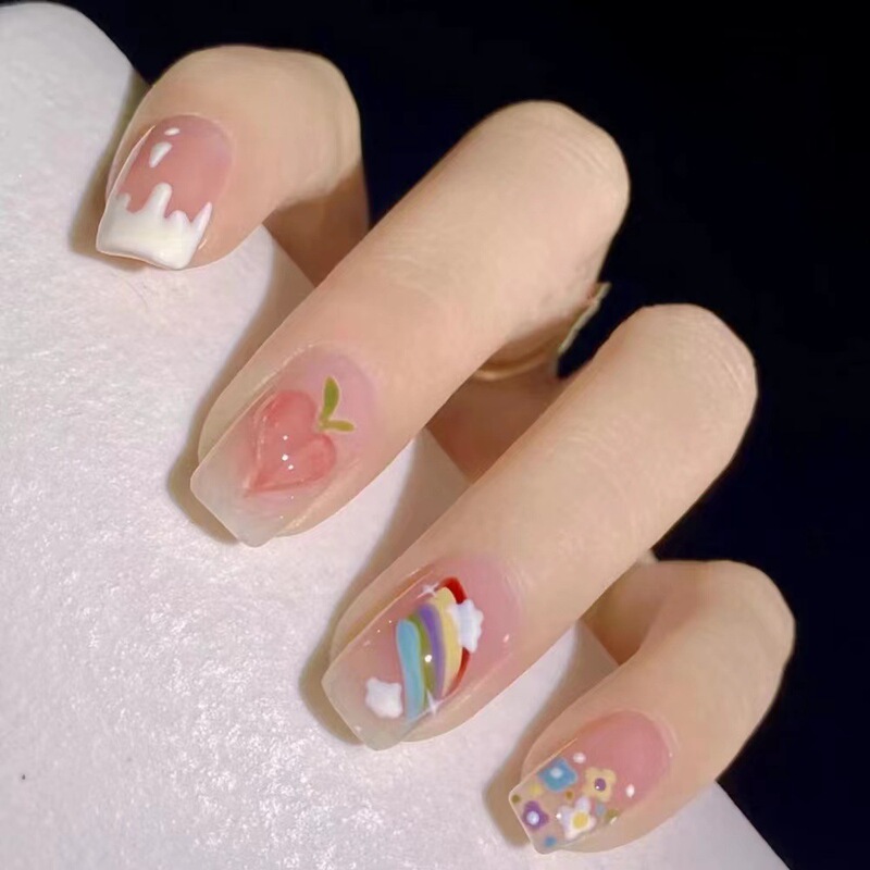 Handmade manicure wear nail peach rainbow cloud 2022 New ins advanced pure desire style nail patch