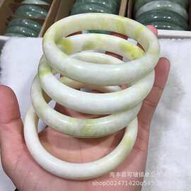 天然菜花玉手镯标准版宽版圆条手镯颜色鲜艳景色美丽纹路明显