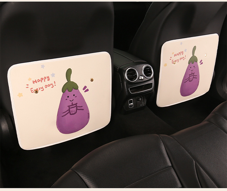 Cartoon Eggplant Leather Printed Car Anti-Kick Pad Car Seat Back Anti-Dirty Protective Pad Car Rear Seat Anti-Kick Pad for Women