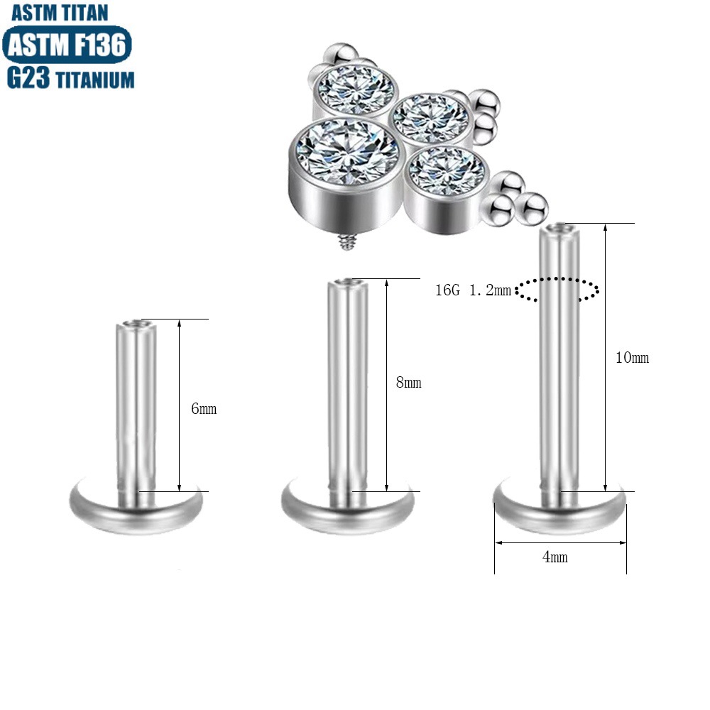 Silver pointed spike labret stud material detail