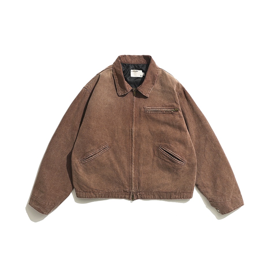 BroallyBR chaqueta de Detroit de solapa vieja lavada retro americana para hombres y mujeres chaqueta de herramientas suelta W01 de moda